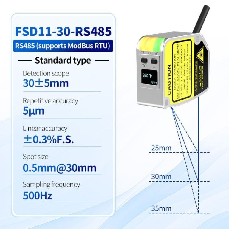 High Precision FSD11-30-RS485 Optical Sensor 0.01mm Thickness Flatness Measurement 15mm Laser Ranging Sensor