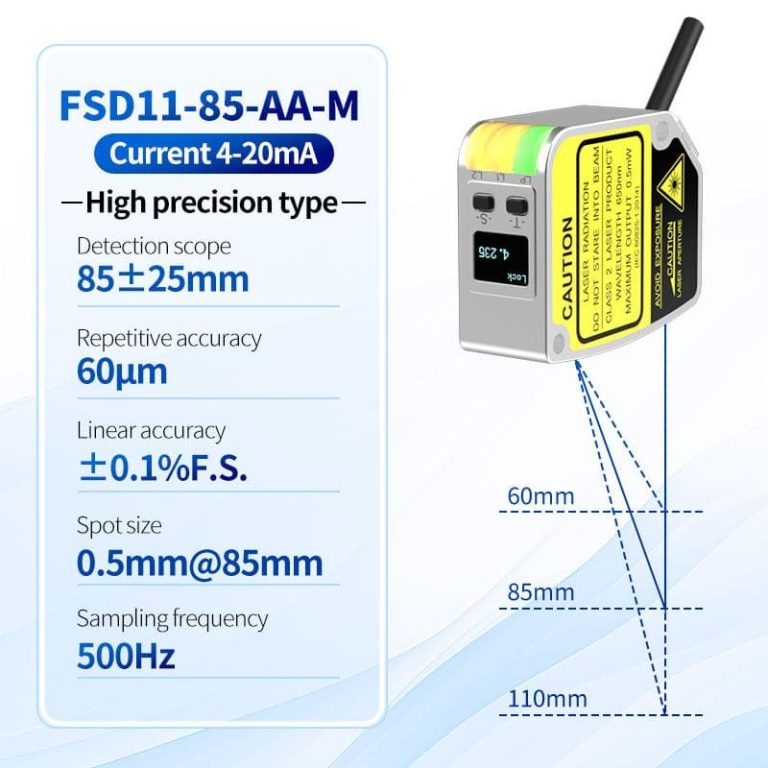 High Accuracy 0.01mm Laser Displacement Sensor FSD11-85-AA-M Analog 4-20mA OLED Digital Linear Angle Position Measurements