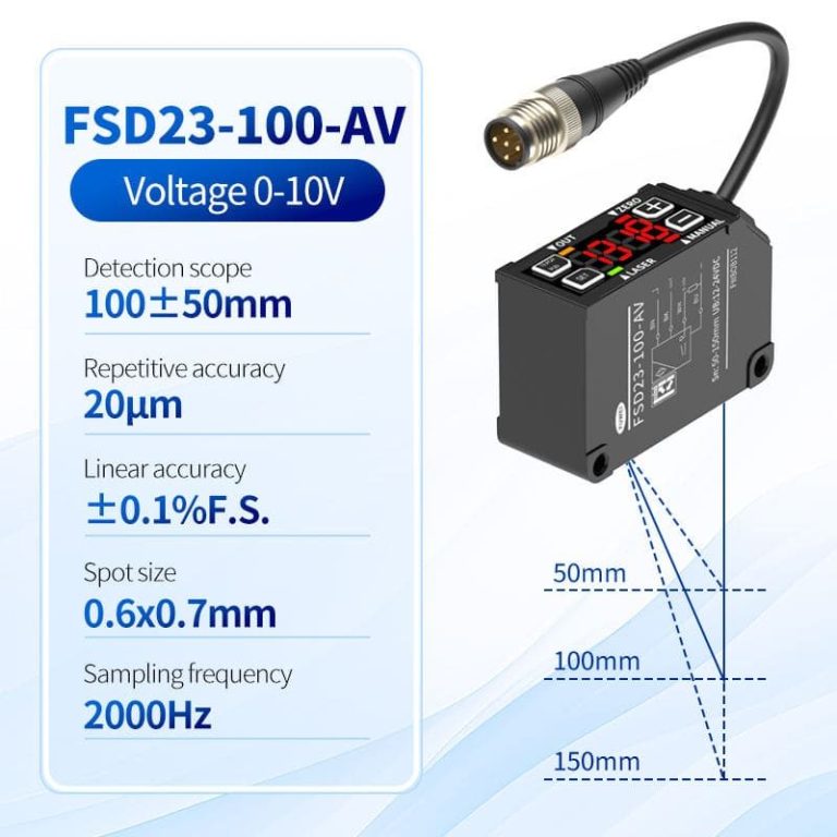 High Precision 0.01mm Analog Voltage 0-10V Laser Displacement Sensor 100mm Measuring Range for Position Linear Angle Measuring
